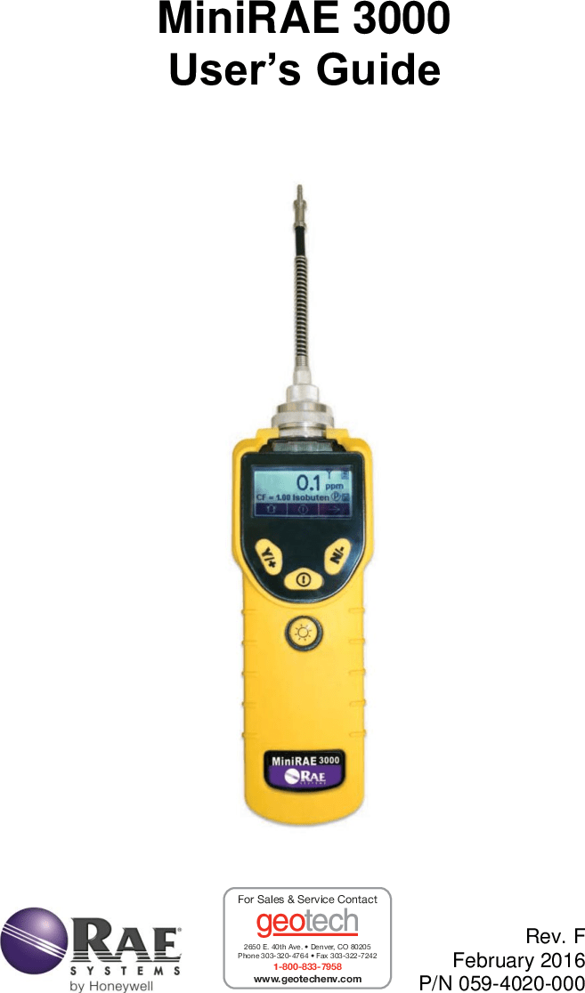 MiniRAE 3000 User's Guide Minirae3000 Userguide
