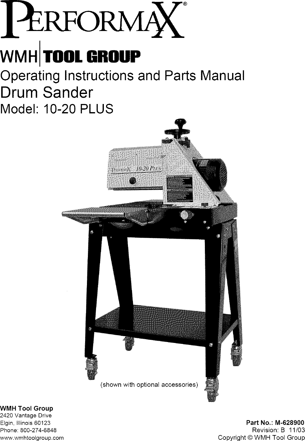 Performax 10 20 PLUS User Manual DRUM SANDER Manuals And Guides L0610624