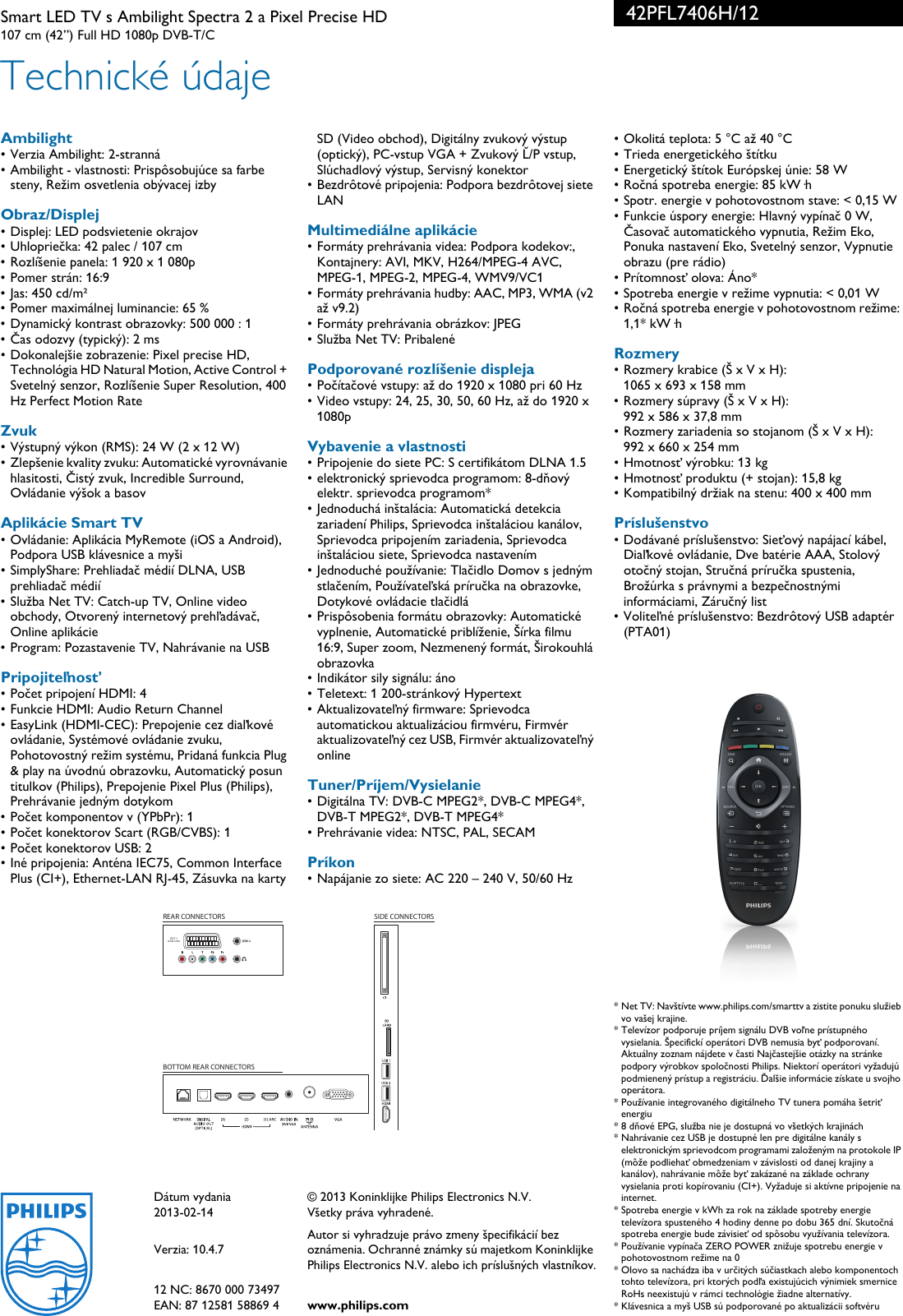 Philips 42pfl7406h 12 Leaflet 42pfl7406h 12 Released Slovakia Slovak User Manual Prospekt 42pfl7406h 12 Pss Slksk