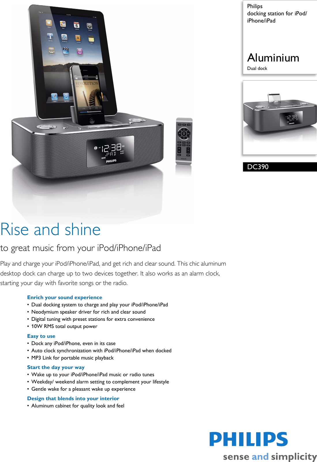 Philips DC390/98 Docking Station For IPod/iPhone/iPad User Manual