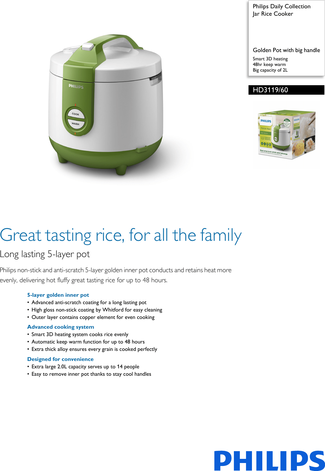 Philips HD3119/60 Jar Rice Cooker User Manual Leaflet Hd3119 60 Pss Engmy