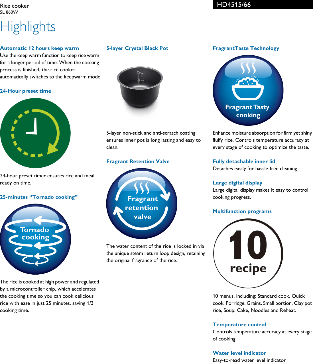 Philips HD4515/66 Rice Cooker User Manual Leaflet Hd4515 66 Pss Engph