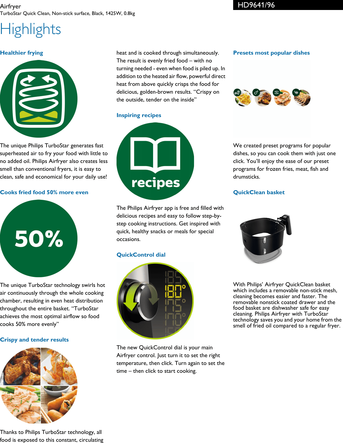 Philips HD9641/96 Airfryer User Manual Leaflet Hd9641 96 Pss Aenca