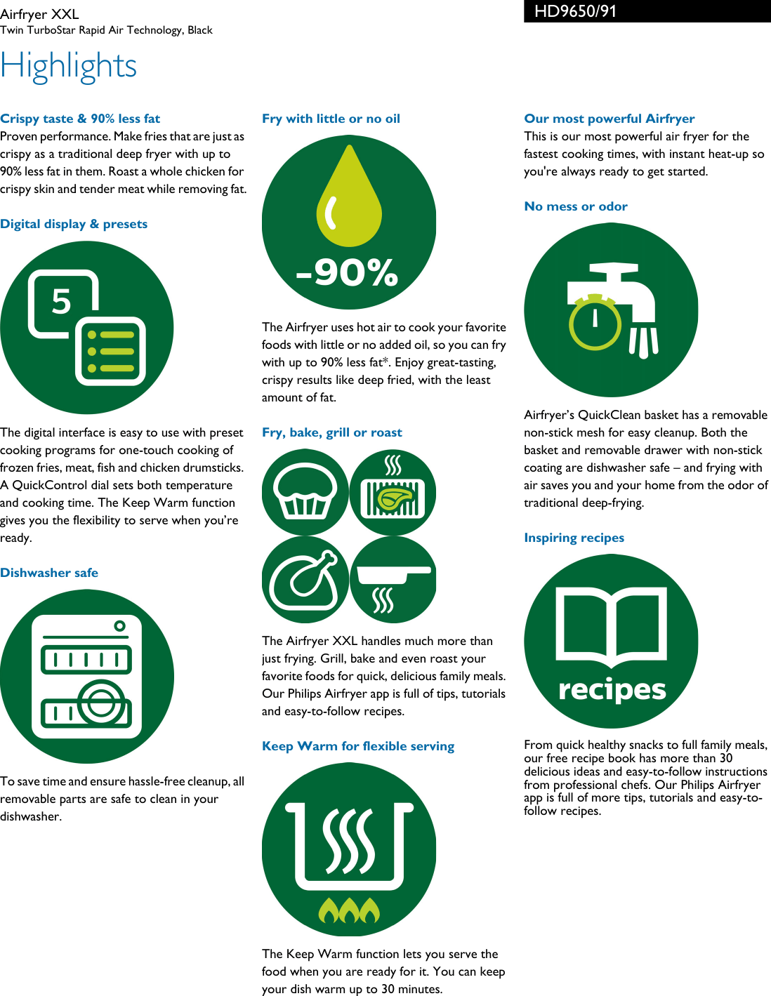 Philips HD9650/91 Airfryer XXL User Manual Leaflet Hd9650 91 Pss