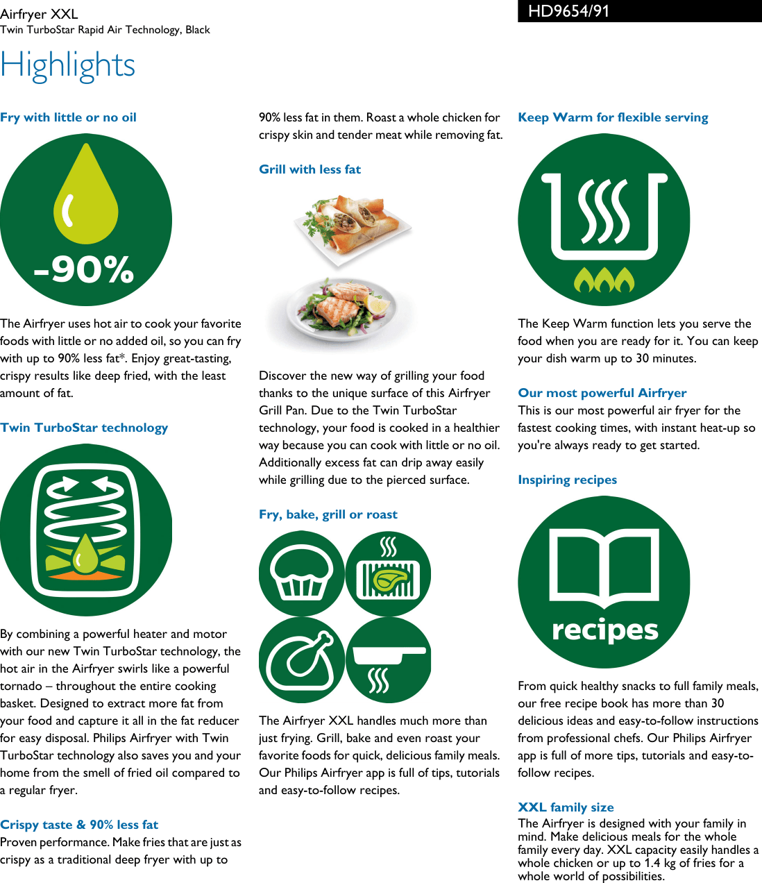 Philips HD9654/91 Airfryer XXL User Manual Leaflet Hd9654 91 Pss