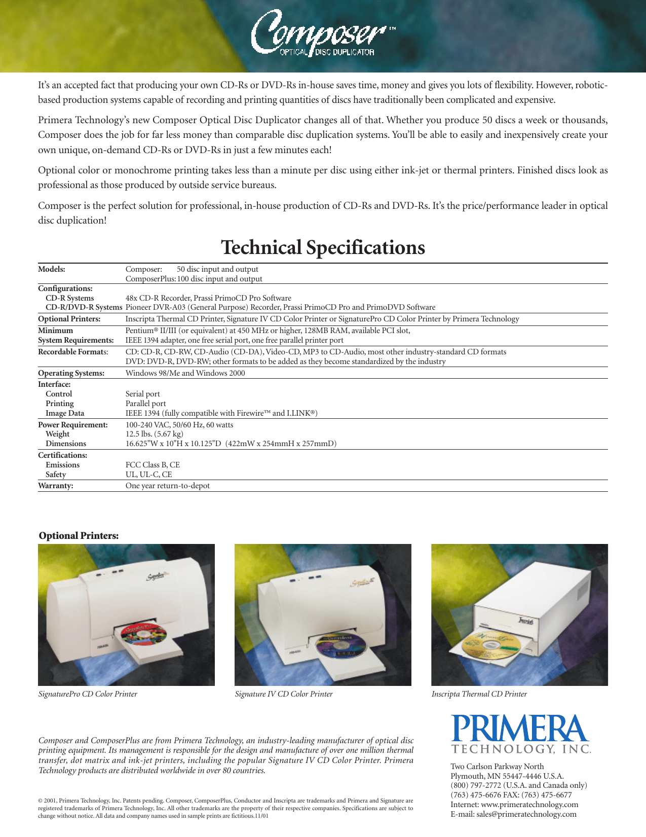 Primera Technology Composerplus 100 Disc Users Manual