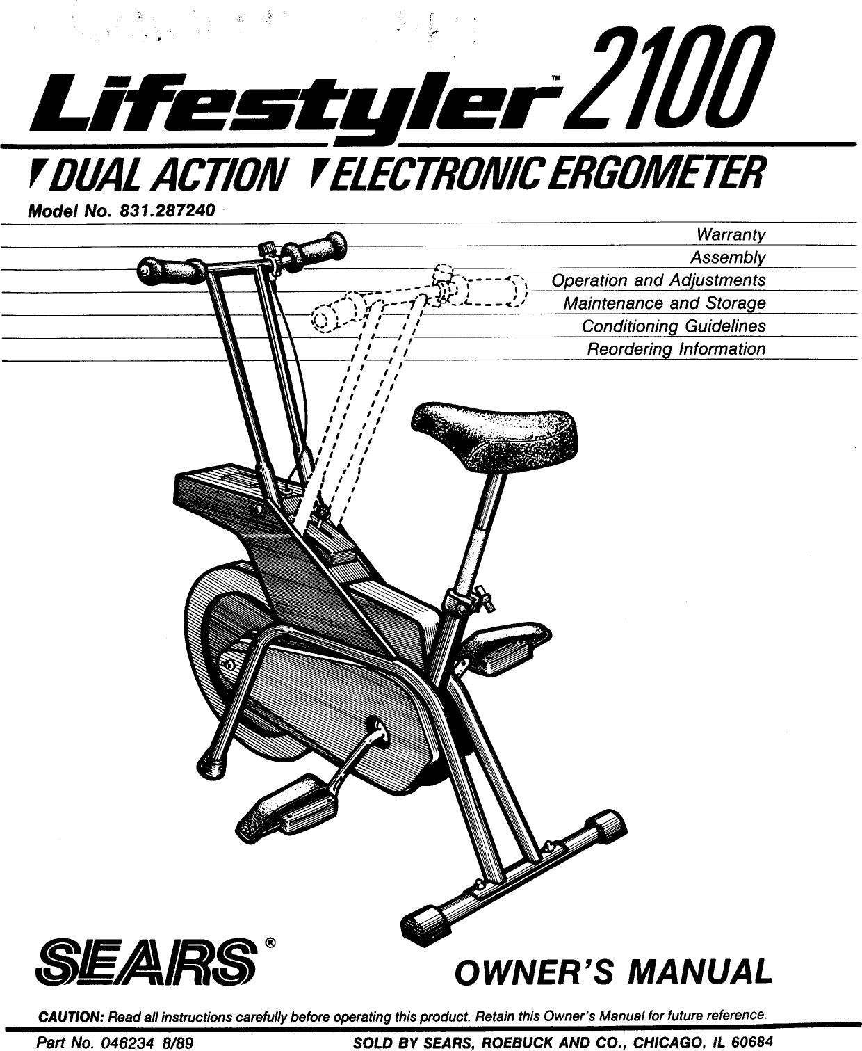 Proform 287240 Tailwind Bike Users Manual