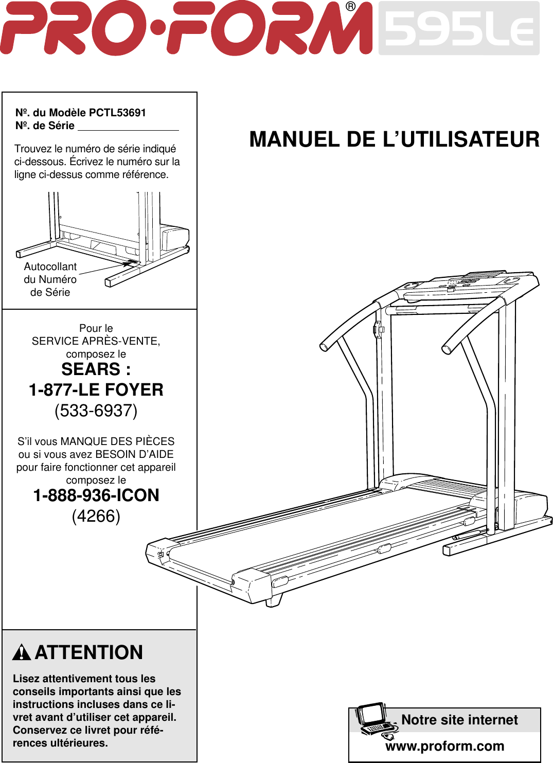 Proform Pctl53691 595Le Treadmill Users Manual