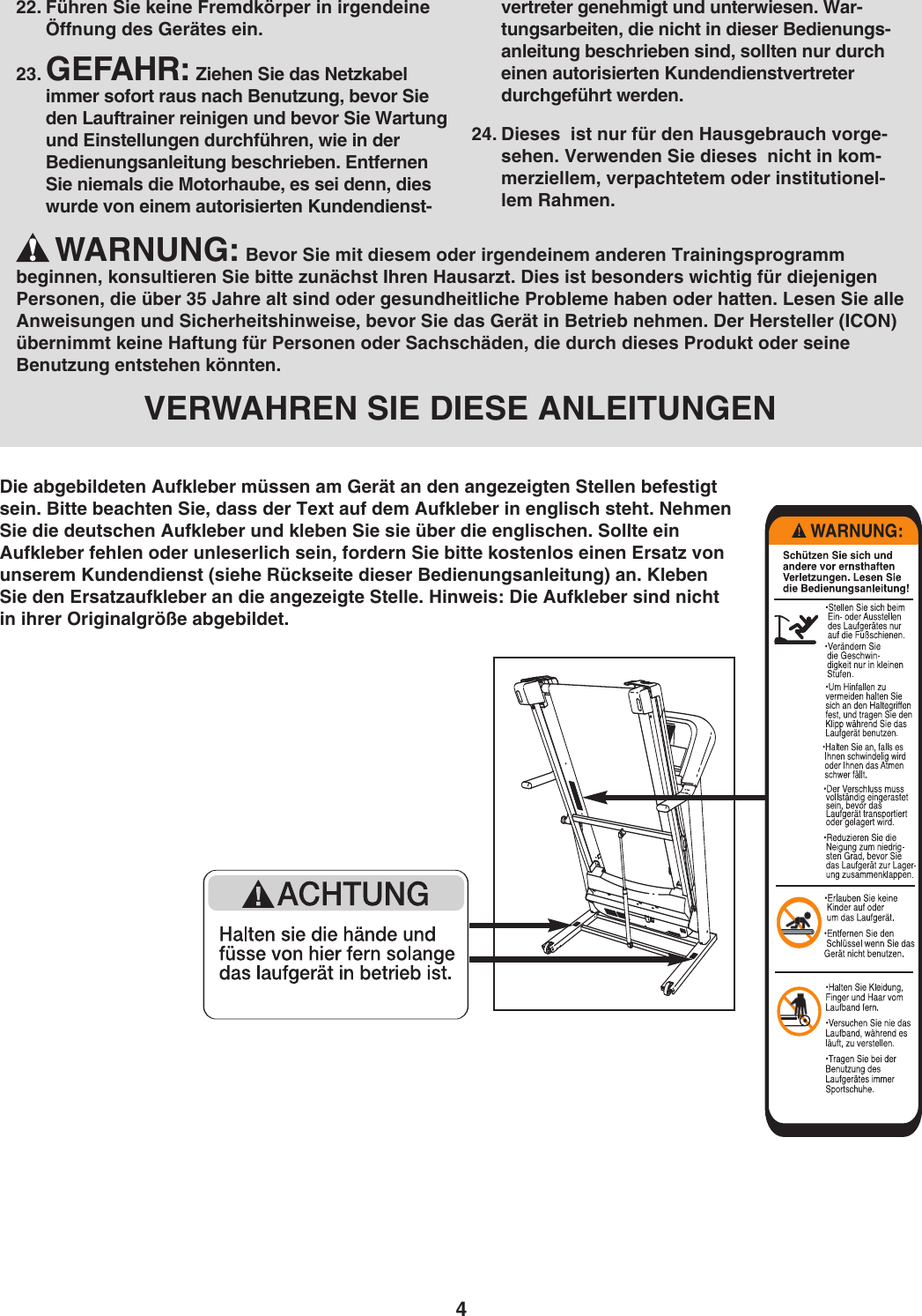 Bedienungsanleitung Beachten Englisch