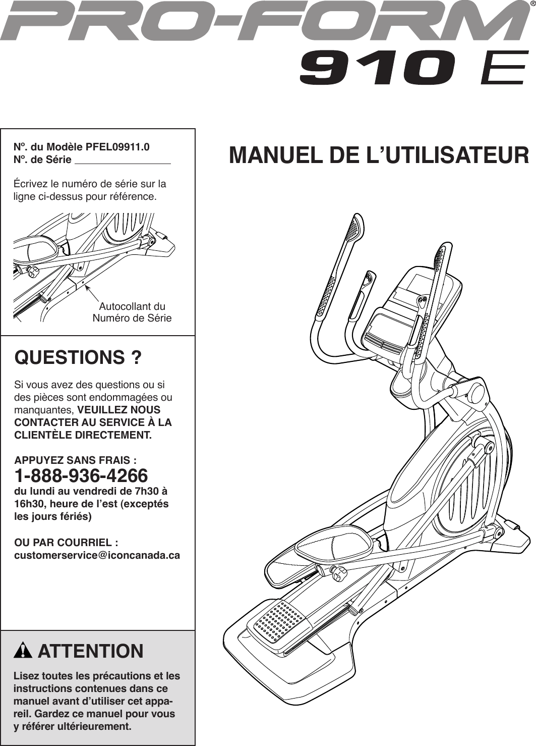 Proform Pfel099110 910 E Elliptical Users Manual