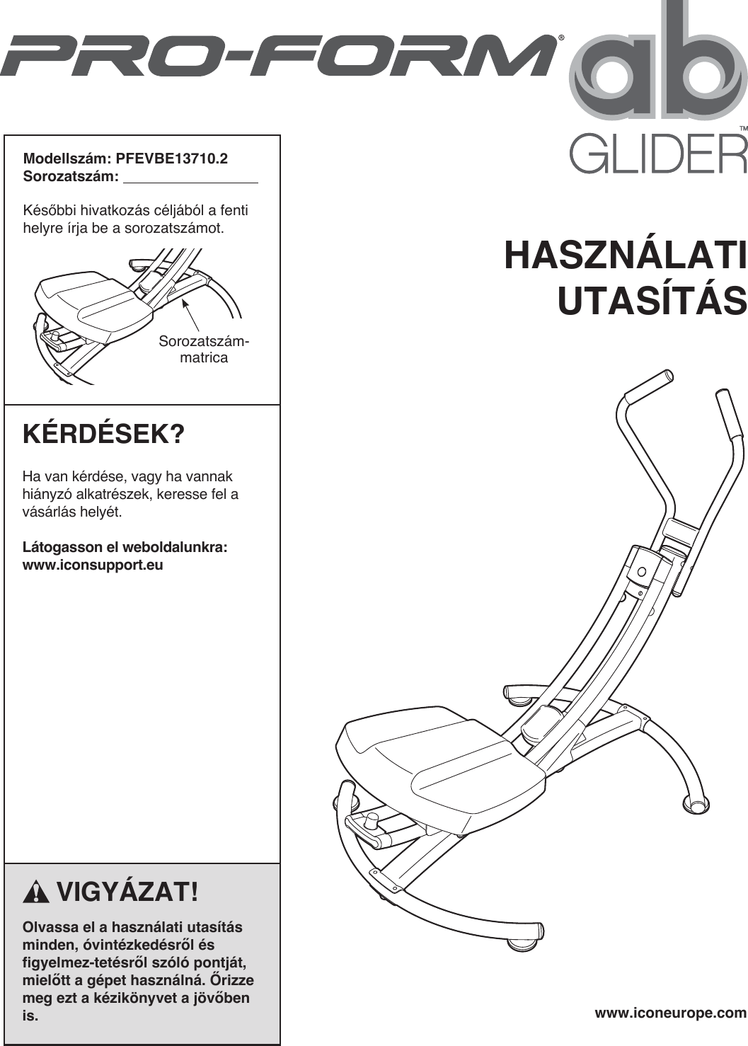 Proform Pfevbe137102 Ab Glider Bench Users Manual
