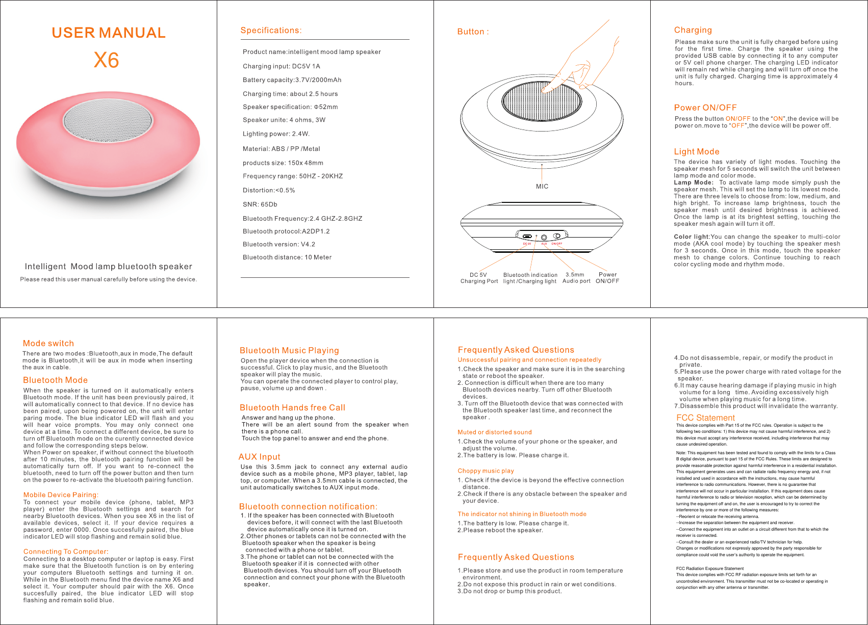 Pythagorean Smart Technology X6 Bluetooth speaker User Manual