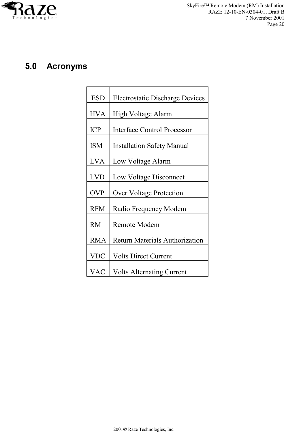 Raze Technologies RZBASECH SkyFire™ Remote Modem Data Transceiver User