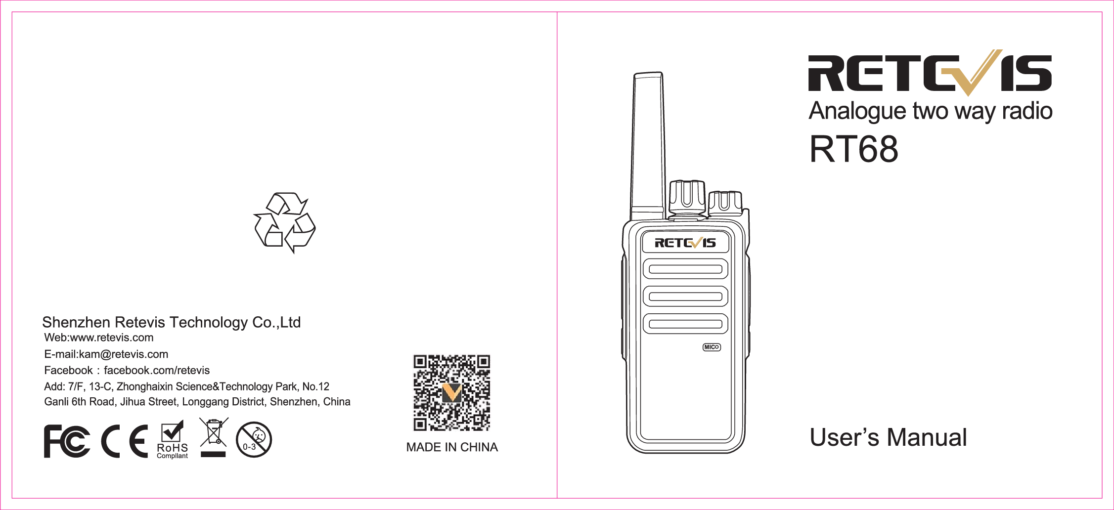 Retevis Technology RT68 Two Way Radio User Manual Retevis RT68190808