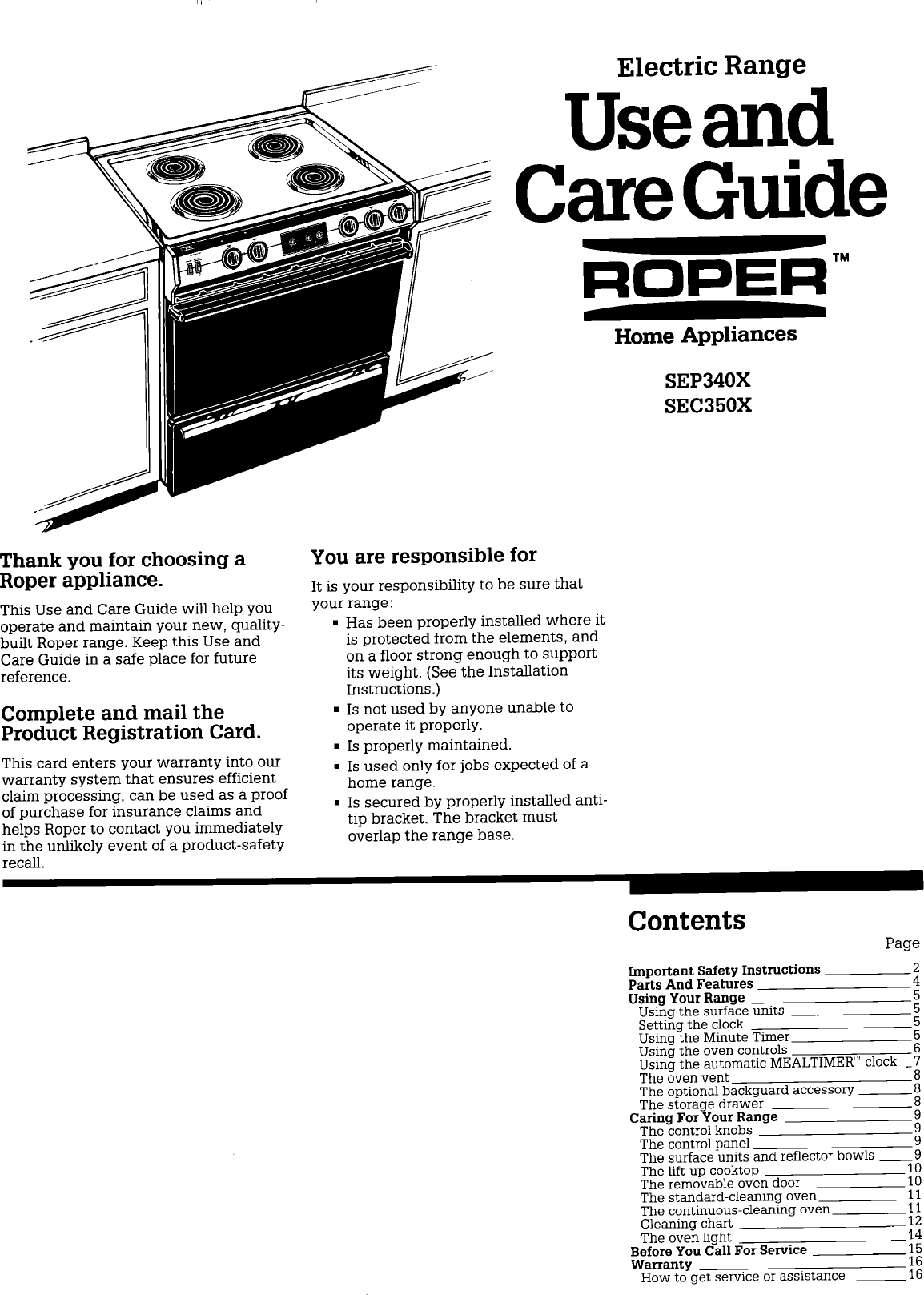 Roper Sec350X Users Manual