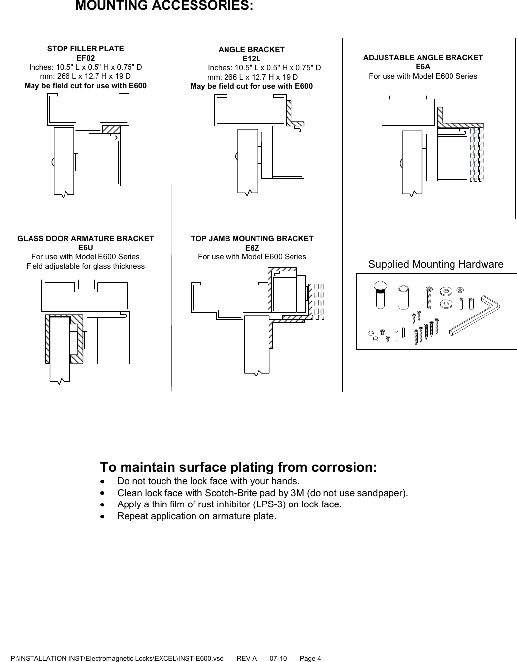 SDC Visio INST E600 Lock Installation Instructions