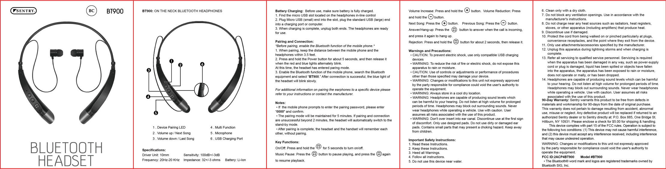 SENTRY BT900 Bluetooth Headset User Manual