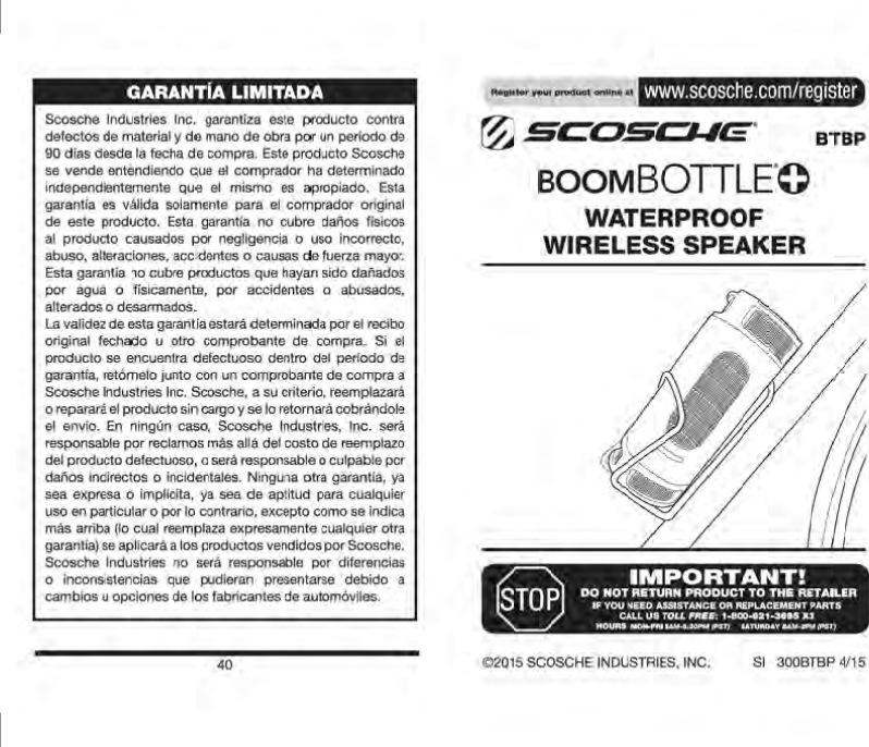 Scosche BTPLUS Scosche BOOMBOTTLE + User Manual