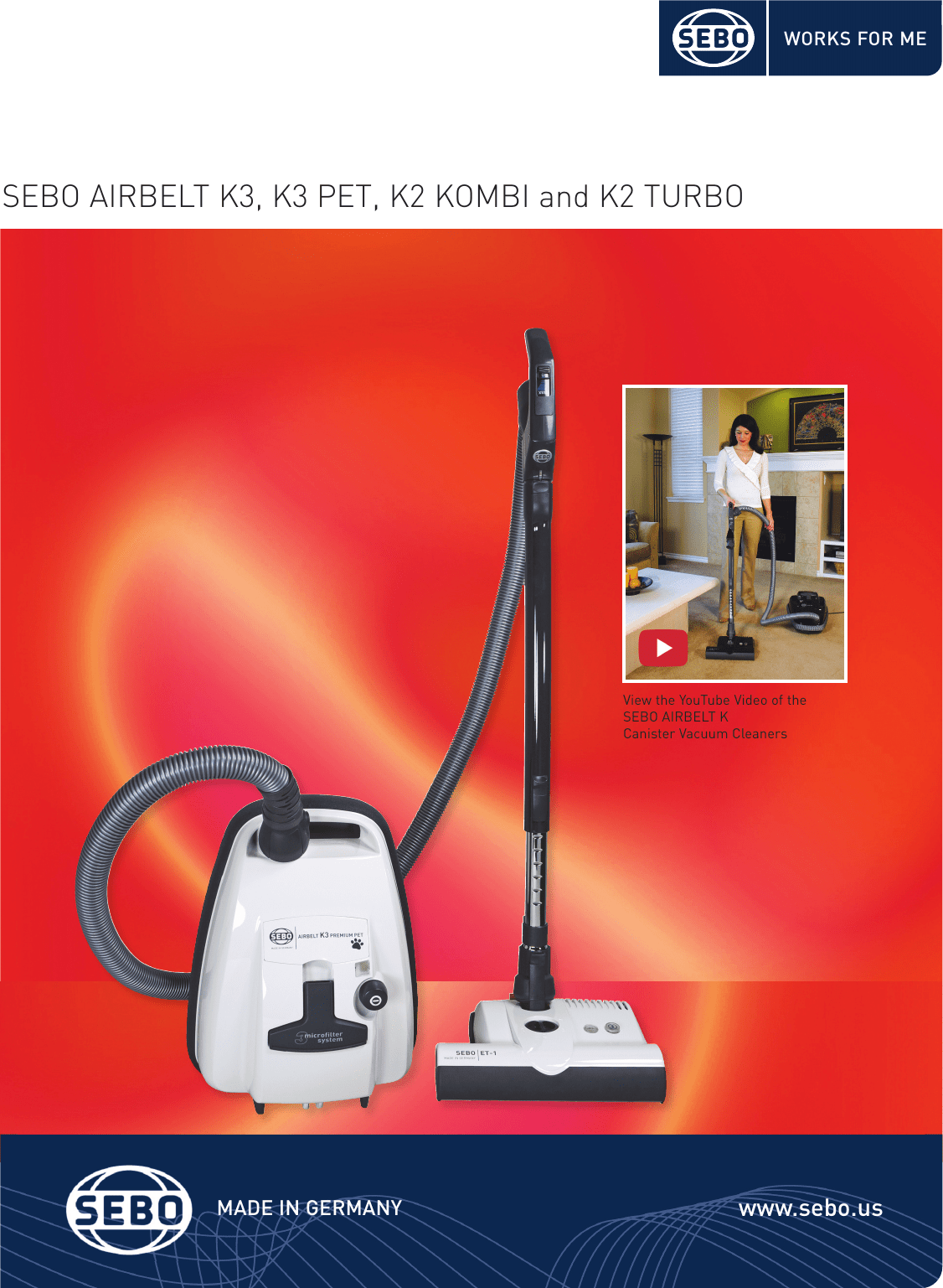 Sebo K3 PET AIRBELT K Canister Vacuum Cleaner Brochure 2015. User