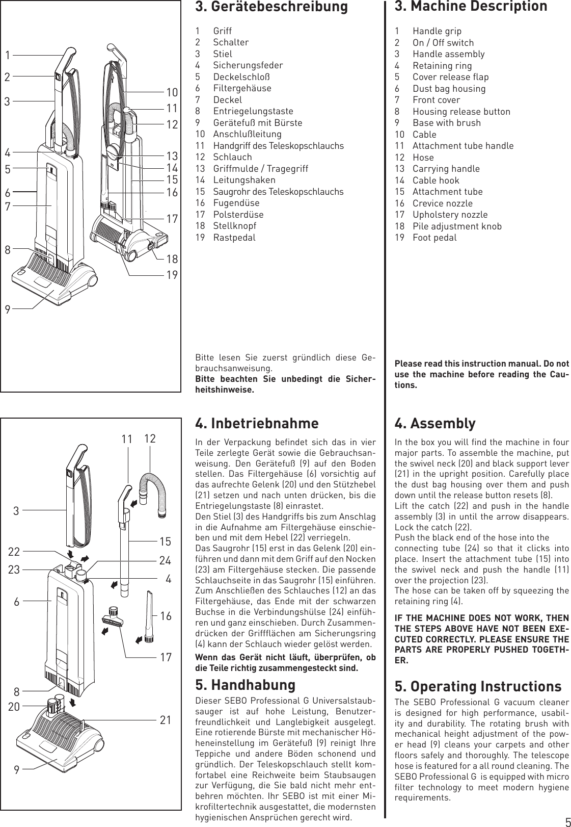 Sebo Vacuum Cleaner G1 Users Manual