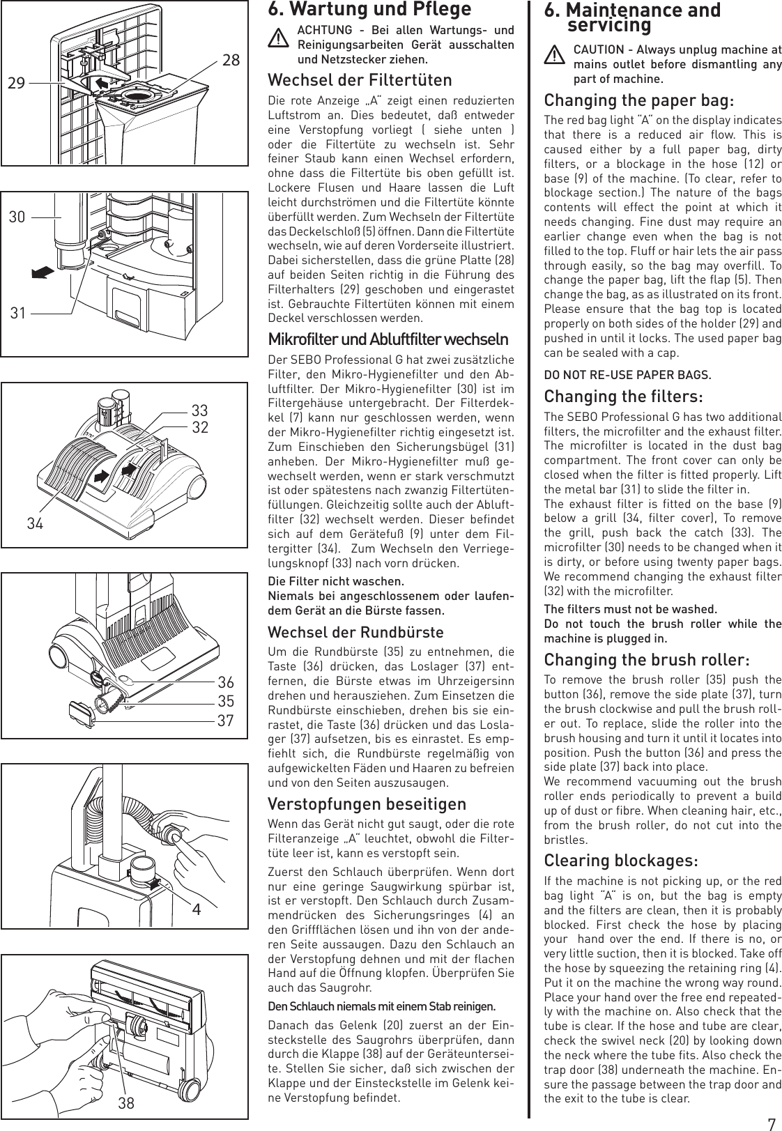 Sebo Vacuum Cleaner G1 Users Manual