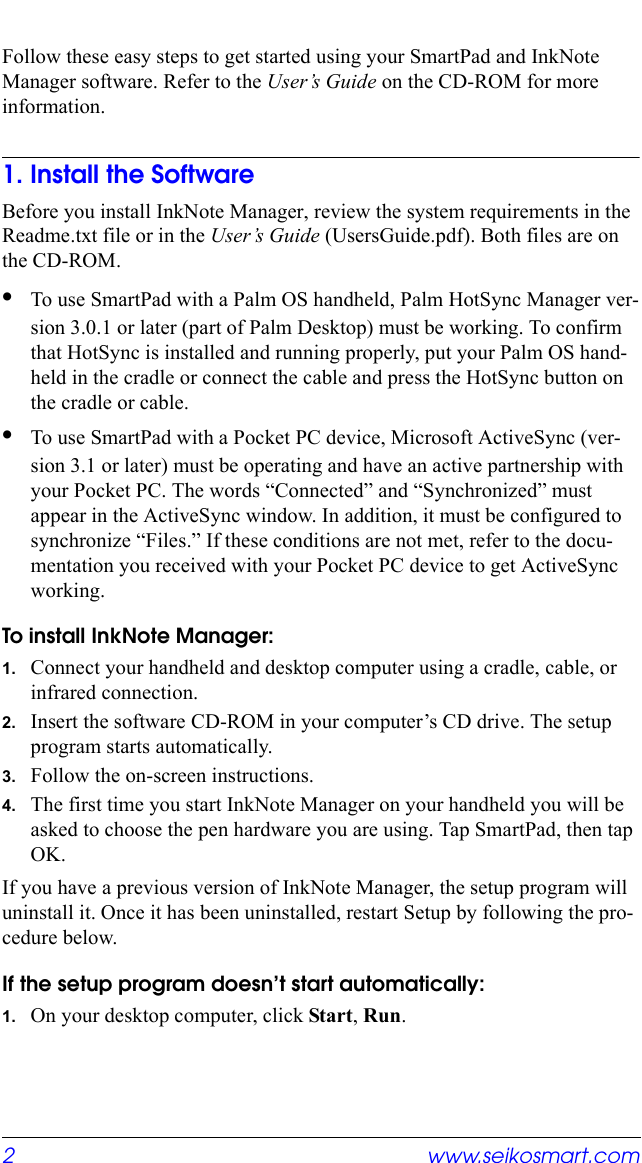 Seiko Instruments Water Pump S11 Users Manual QuickStartSP0