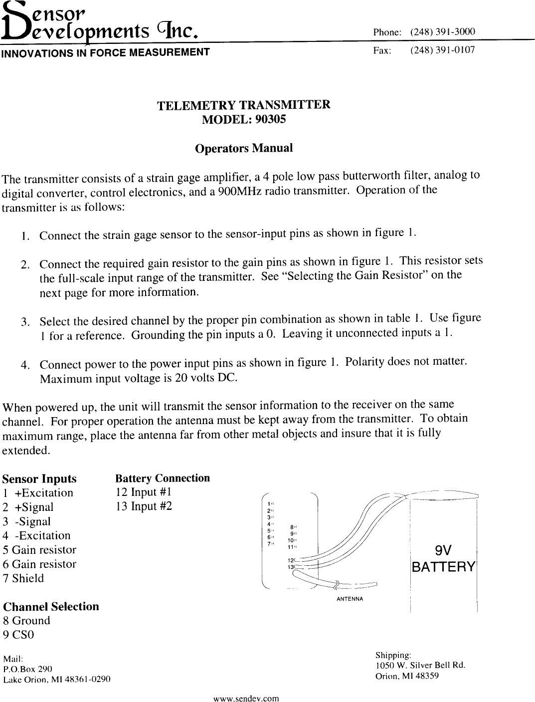 Sensor Developments 90305 User Manual