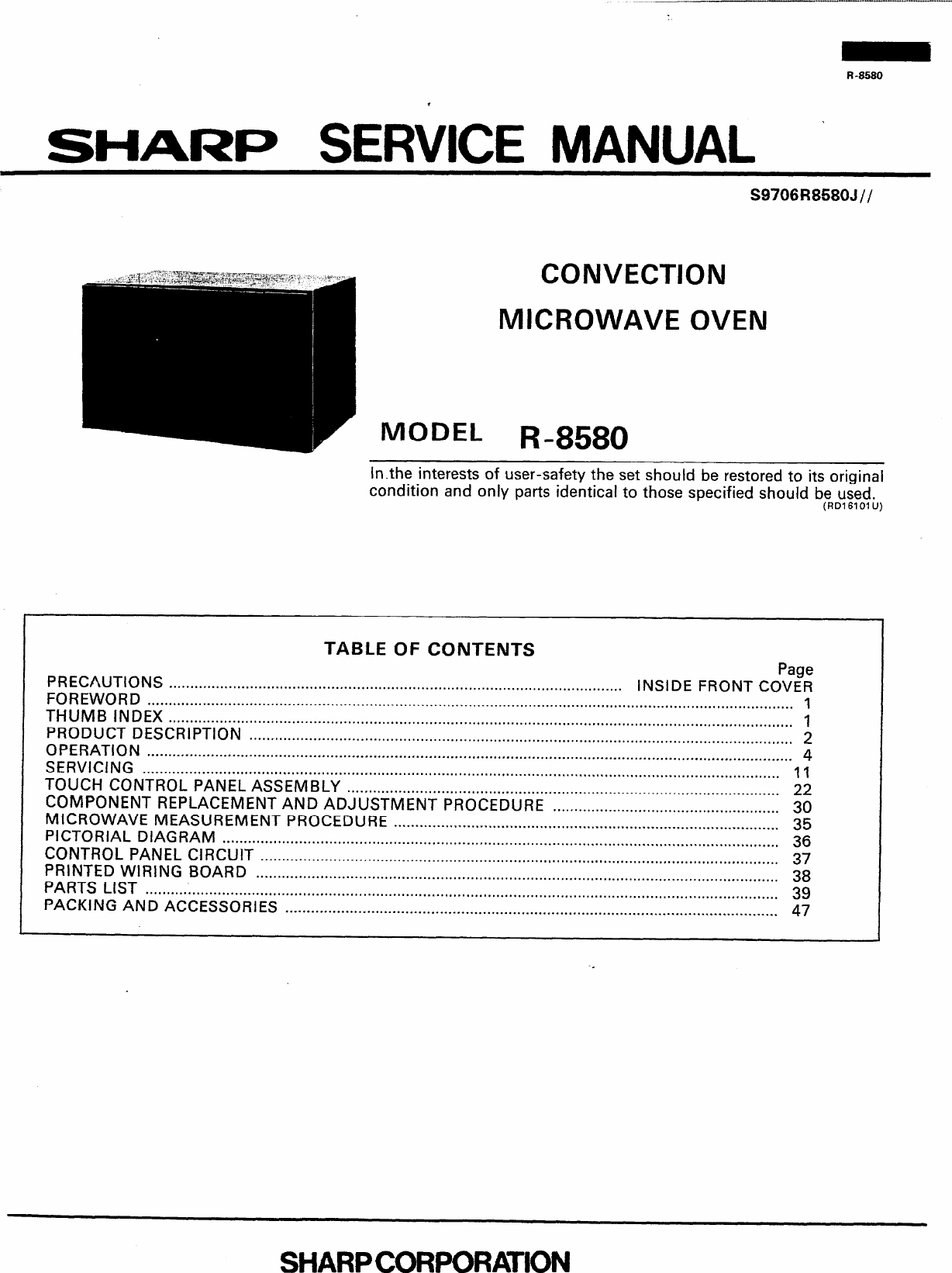 Sharp Microwave Oven R 8580 Users Manual Unknown