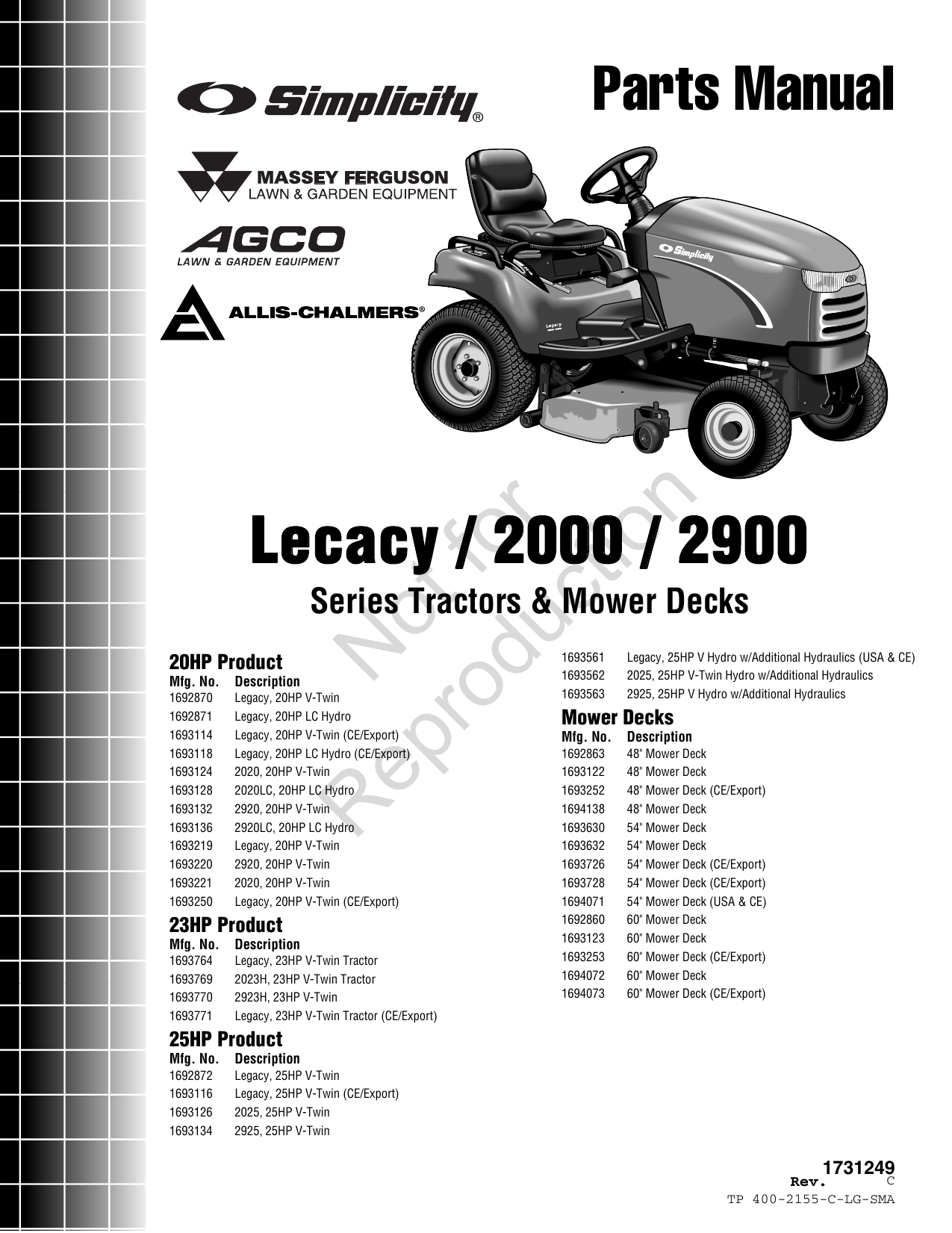 Simplicity Lecacy Parts Manual PartsManual
