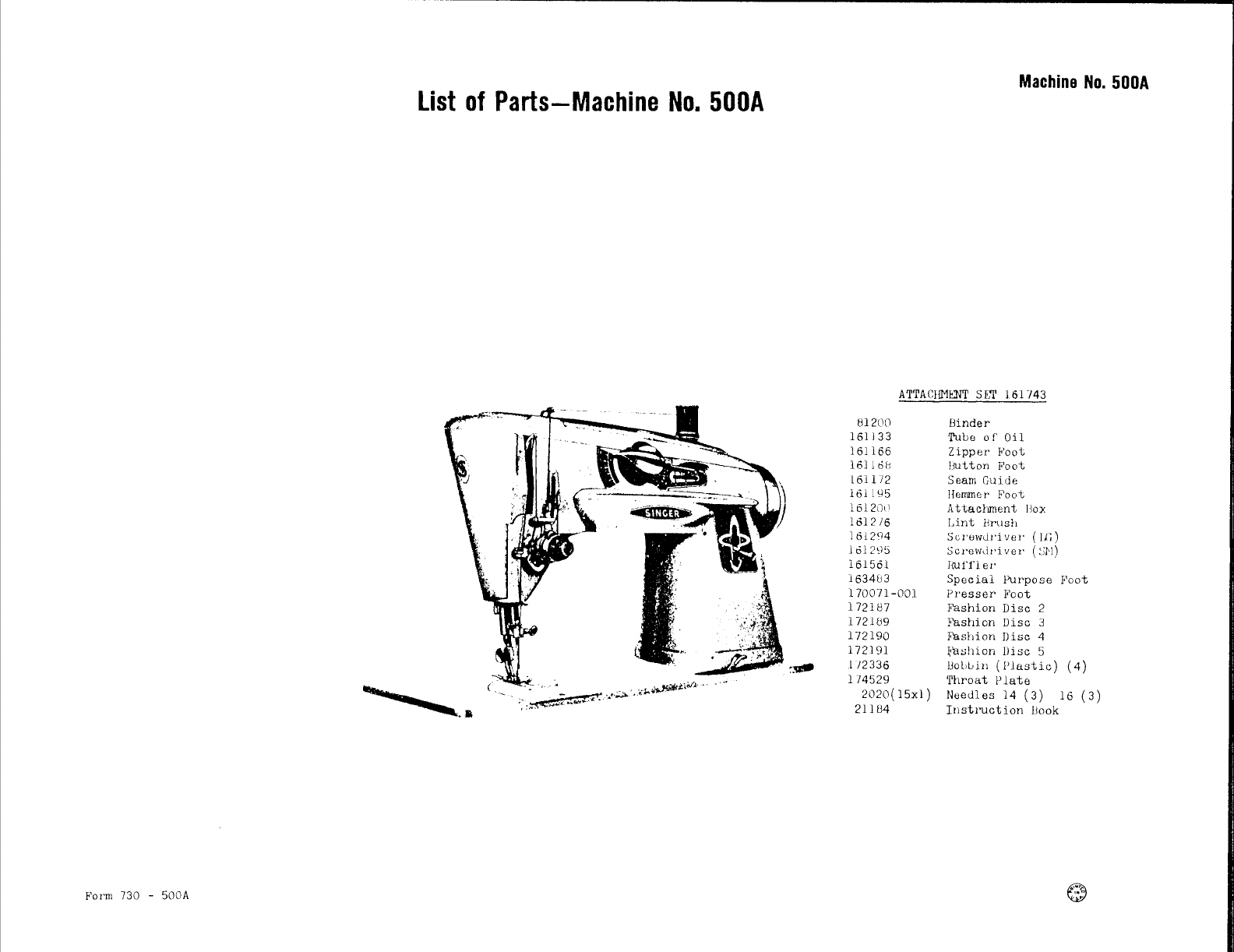 Singer 500A Users Manual