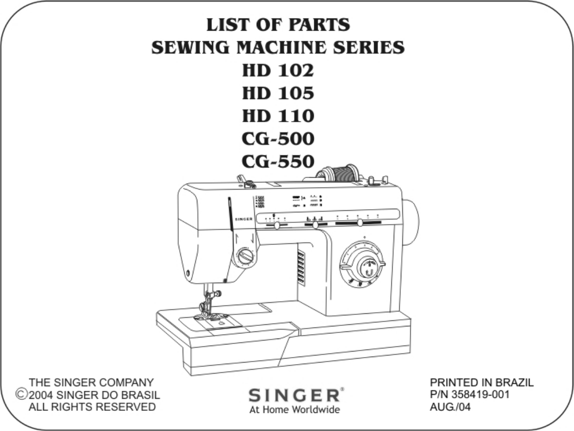 Singer Cg500 Users Manual Lista De Peças HD CG