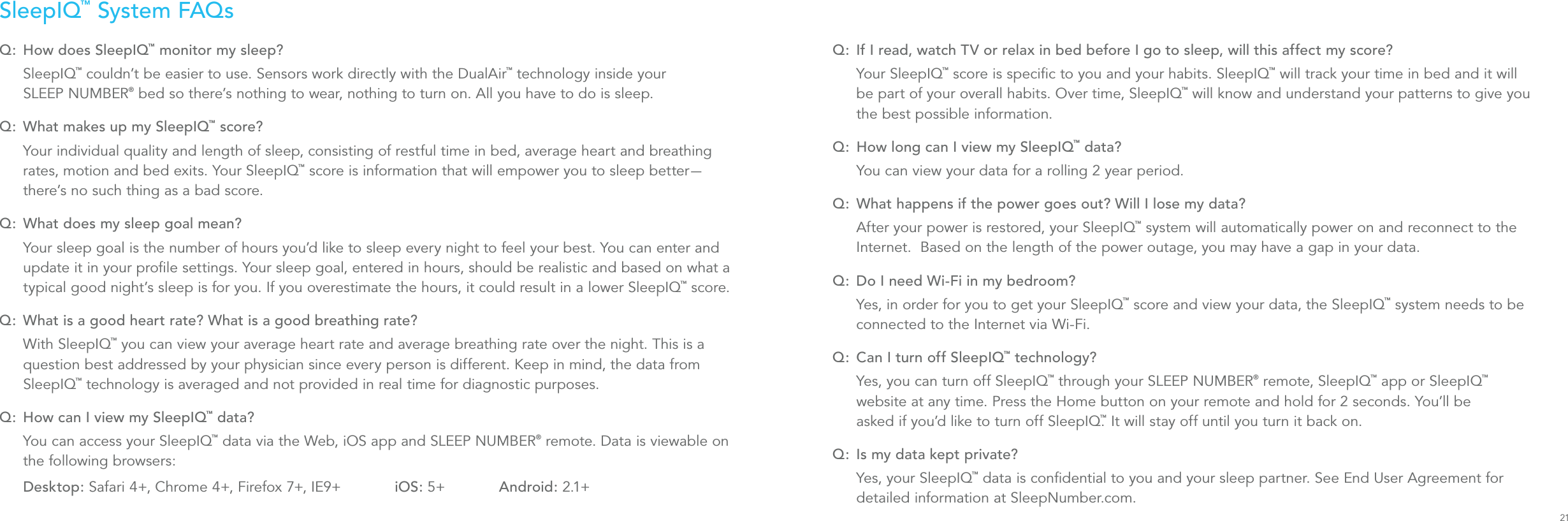 Sleep Number 7000B SIQXXXXXXXX User Manual