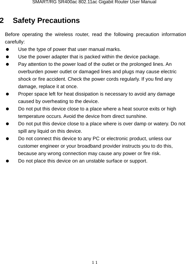 SmartRG SR400AC 802.11ac Gigabit Router User Manual
