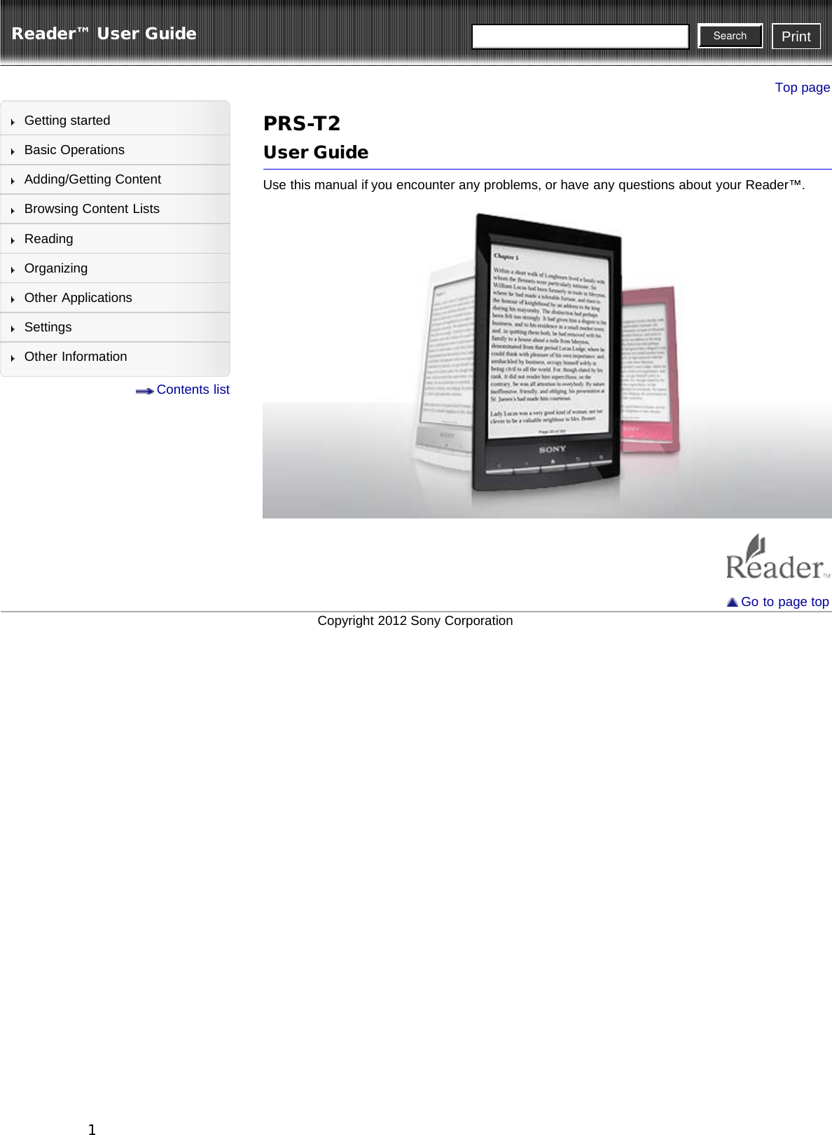 Sony Group PRST2 Digital Book Reader User Manual PRS T2 Reader User Guide