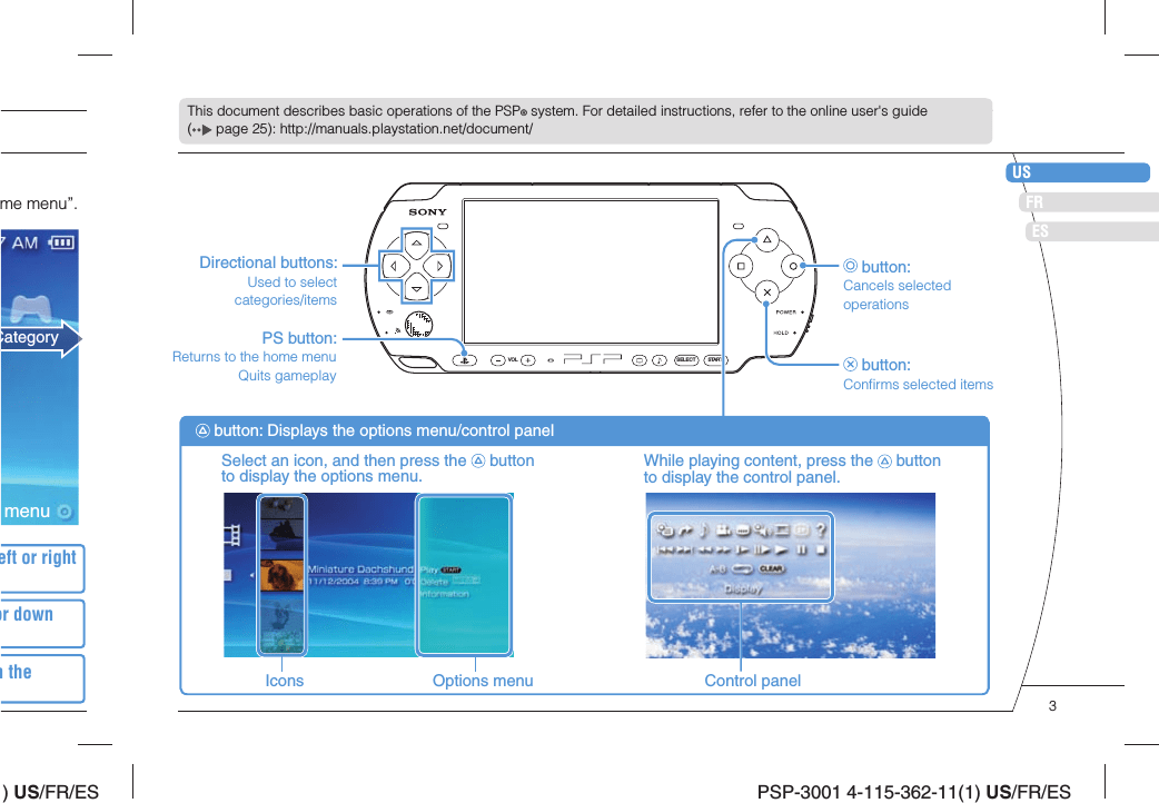 Sony PSP3001D Play Station Portable User Manual PSP 3001