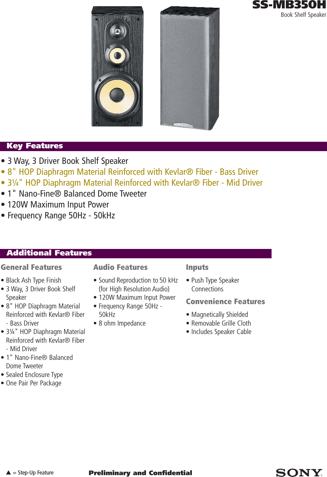 Sony SS MB350H Speakers User Manual Marketing Specifications SSMB350H Sp