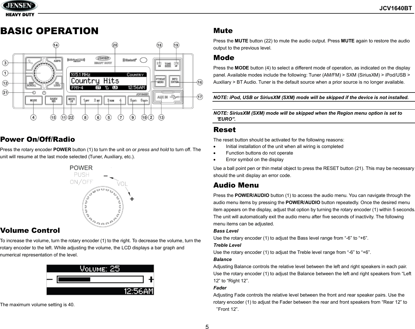 Sounding Audio JCV1640BT AM/FM/RBDS/WB/USB/AUXIN/BT/iPod Ready/ Sirius