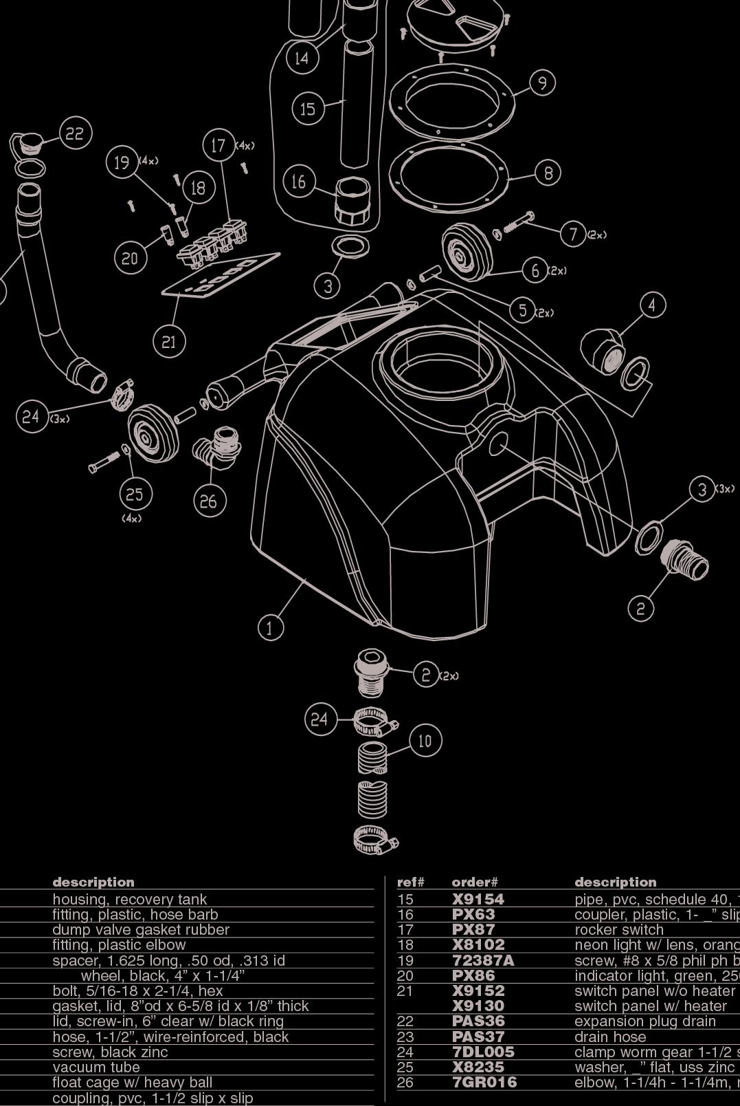 Sweepscrub Powr Flite Pfx1350 Carpet Extractor Parts List User Manual