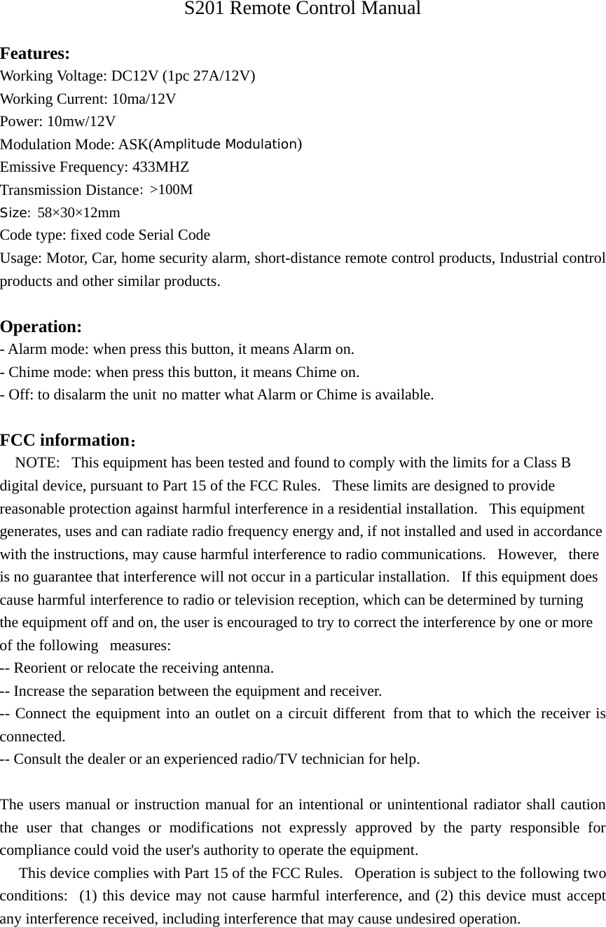 TECHKO ROBOTICS S201 Remote Control User Manual S2011 Manual