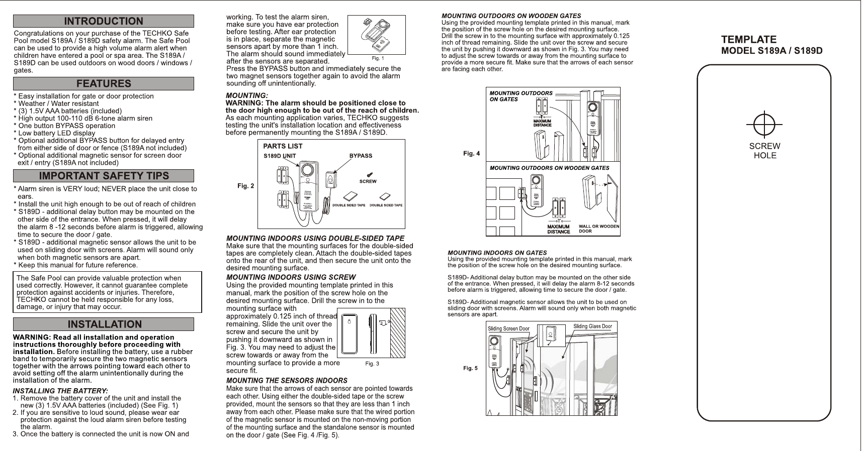 Techko Safe Pool S189A Users Manual S189D