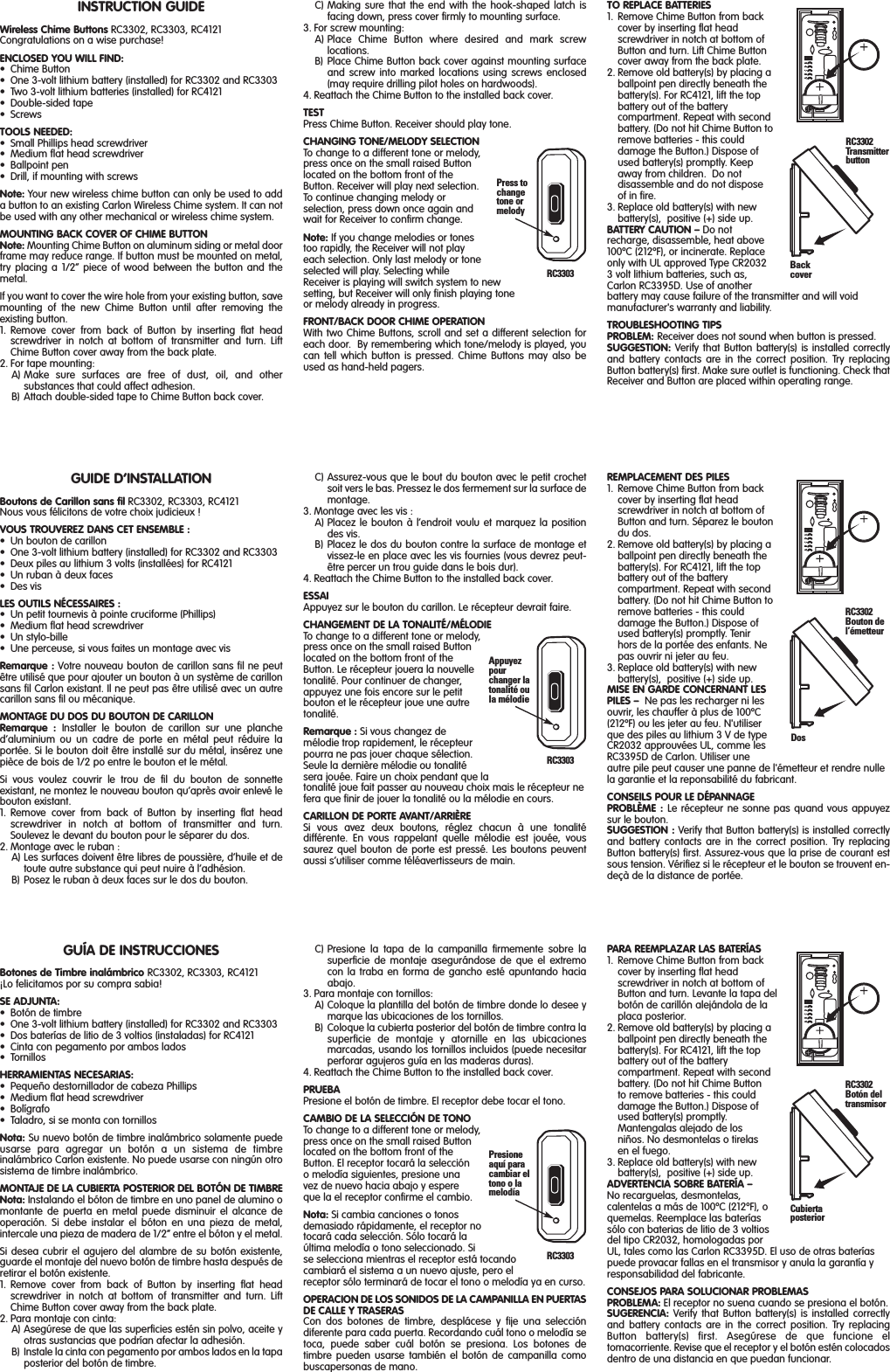Thomas and Betts 3301TB Wireless Door Chime Transmitter User Manual