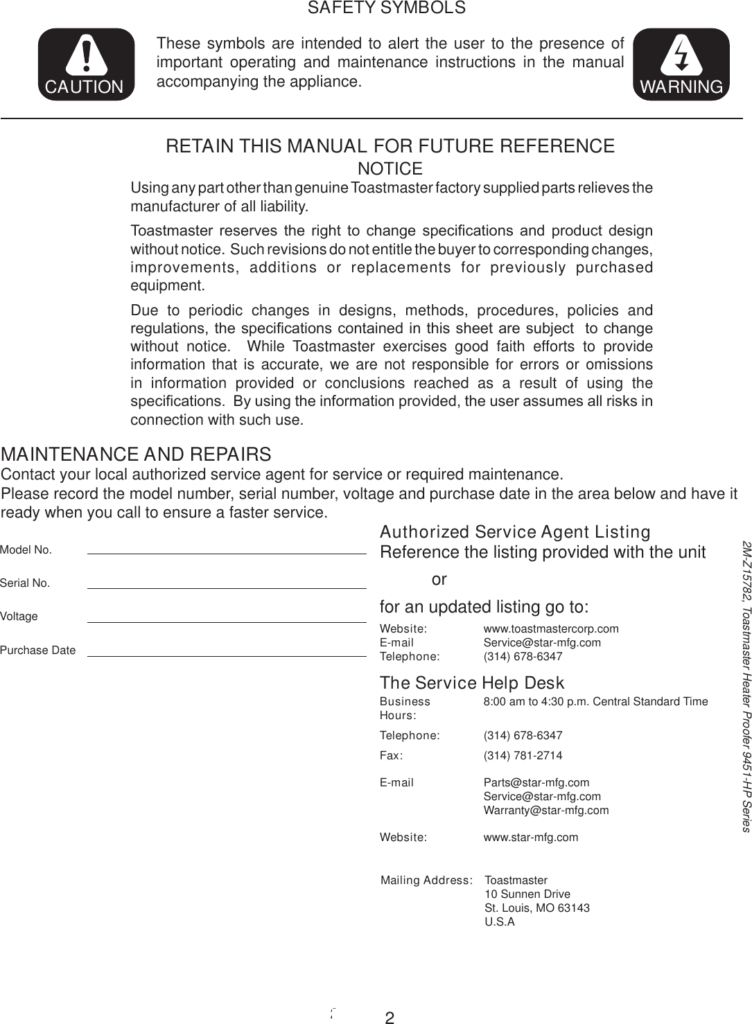 Toastmaster Clock Radio 9451 Hp12 Users Manual Heater / Proofer