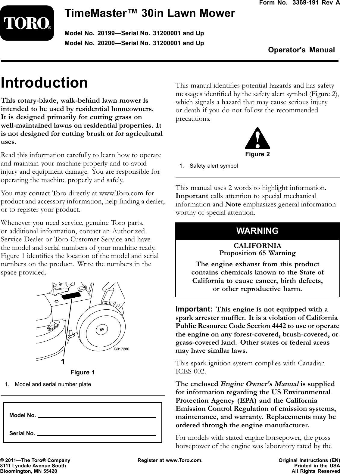 Toro Timemaster 20199 Users Manual