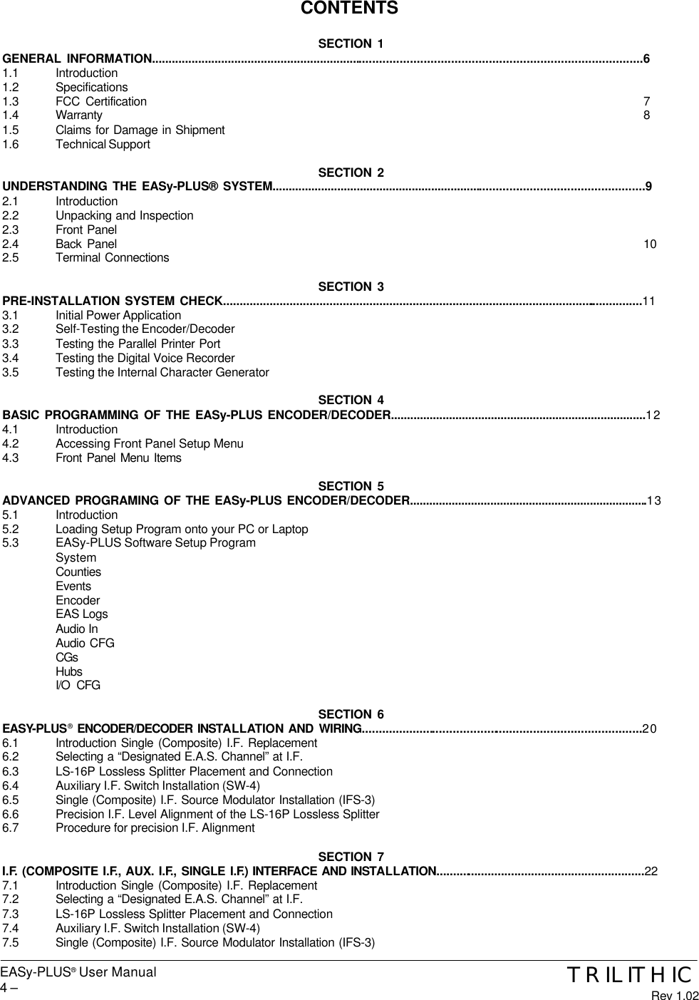 Trilithic EASYPLUS-1 Emergency Alert System User Manual