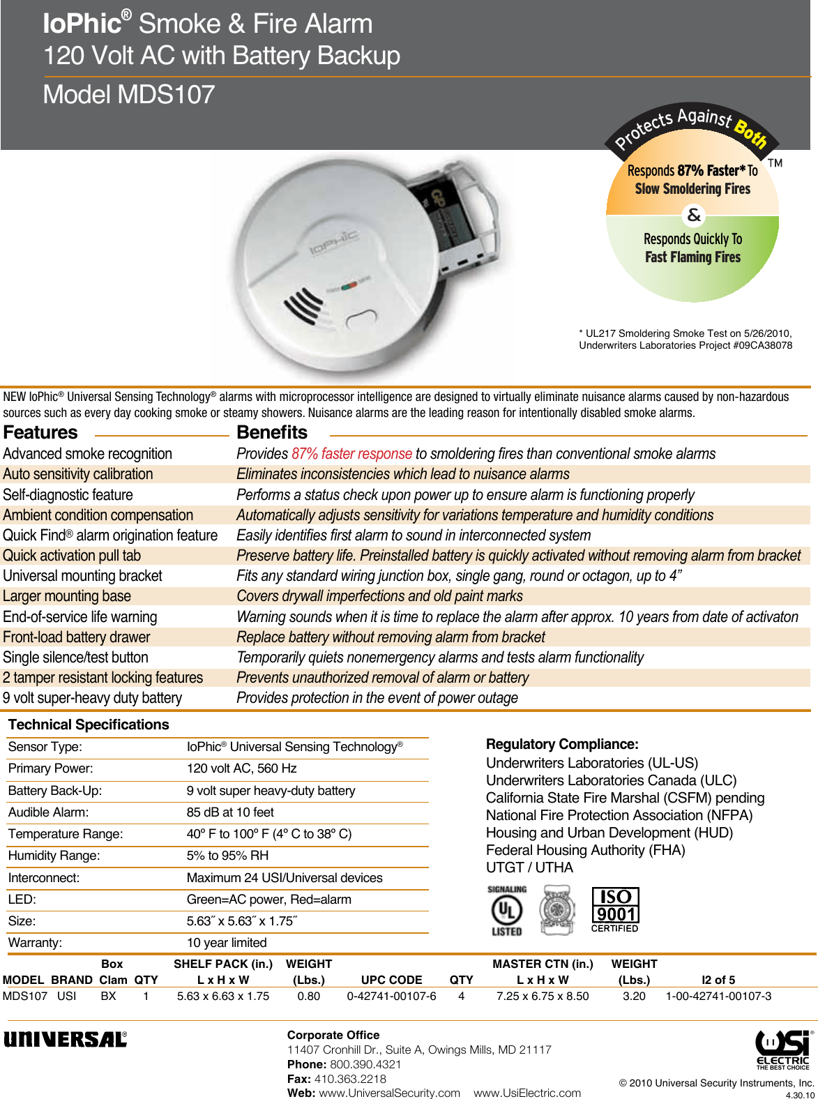 Universal Security Instruments Mds107 Specification Sheet