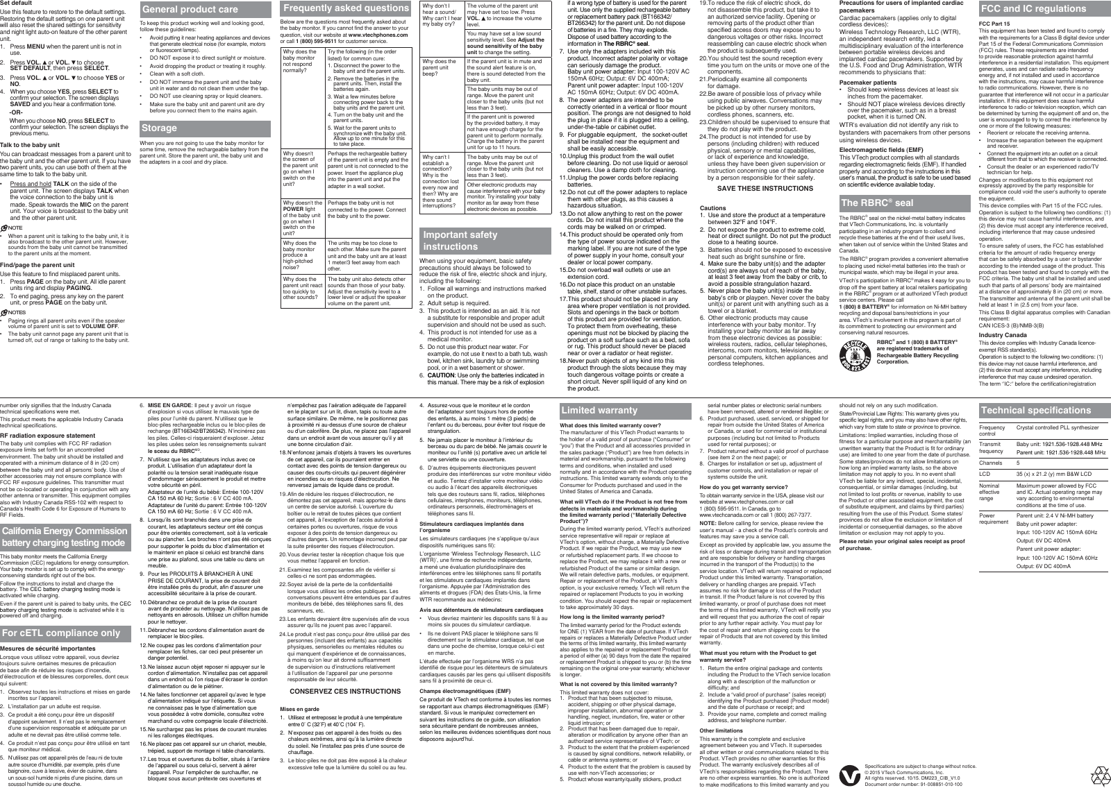 VTech Telecommunications 80-0144-01 1.9GHz DECT Baby Monitor - Parent