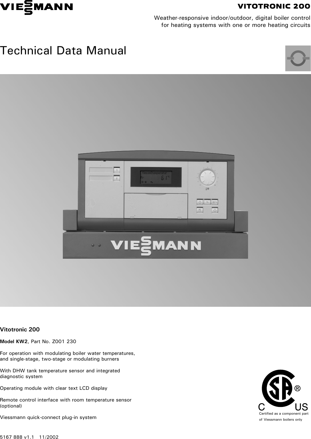 Viessmann Vitotronic 200 300 Technical Manual 5167 888 V1.1