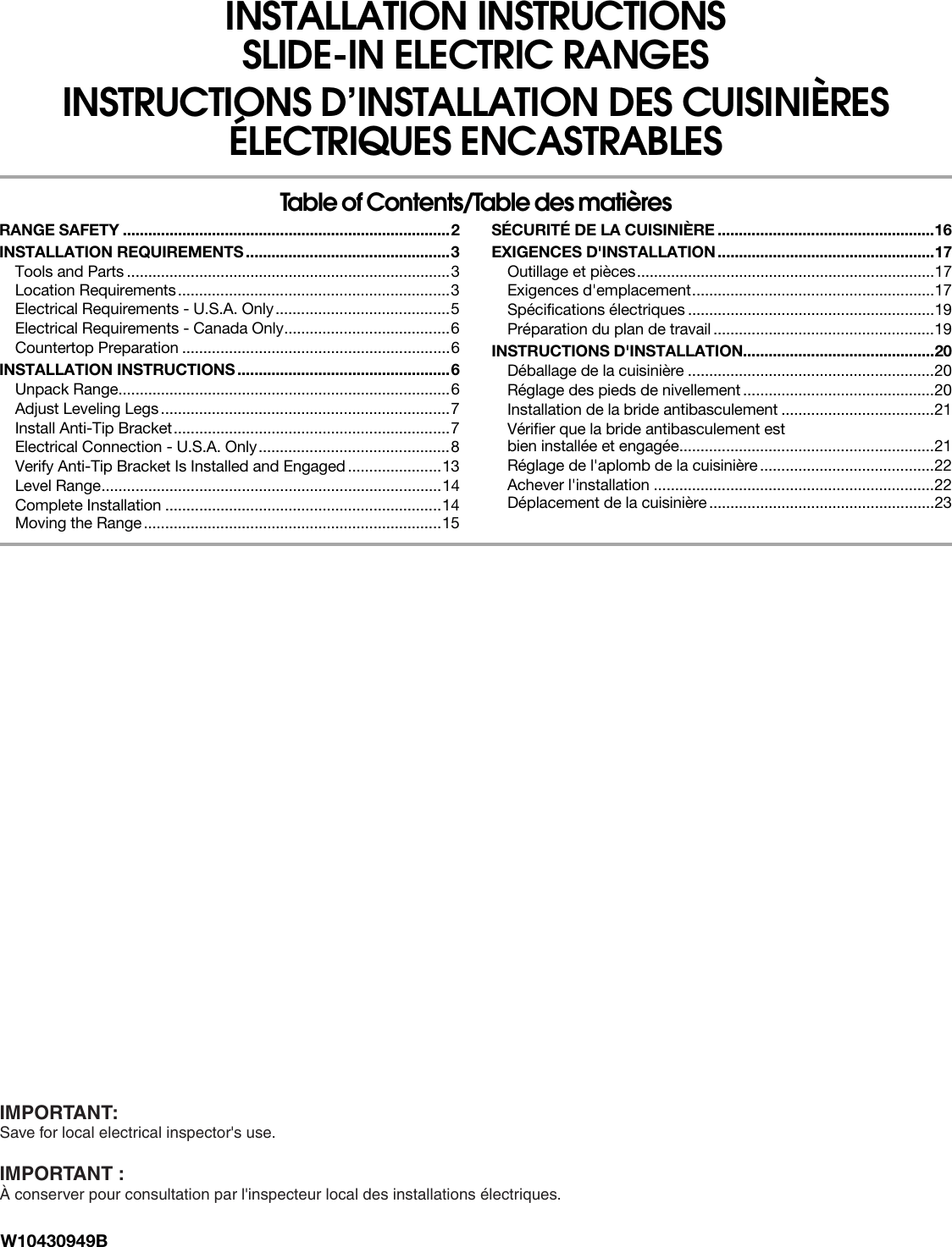 Whirlpool Gy397Lxus Quick Start Guide W10430949B