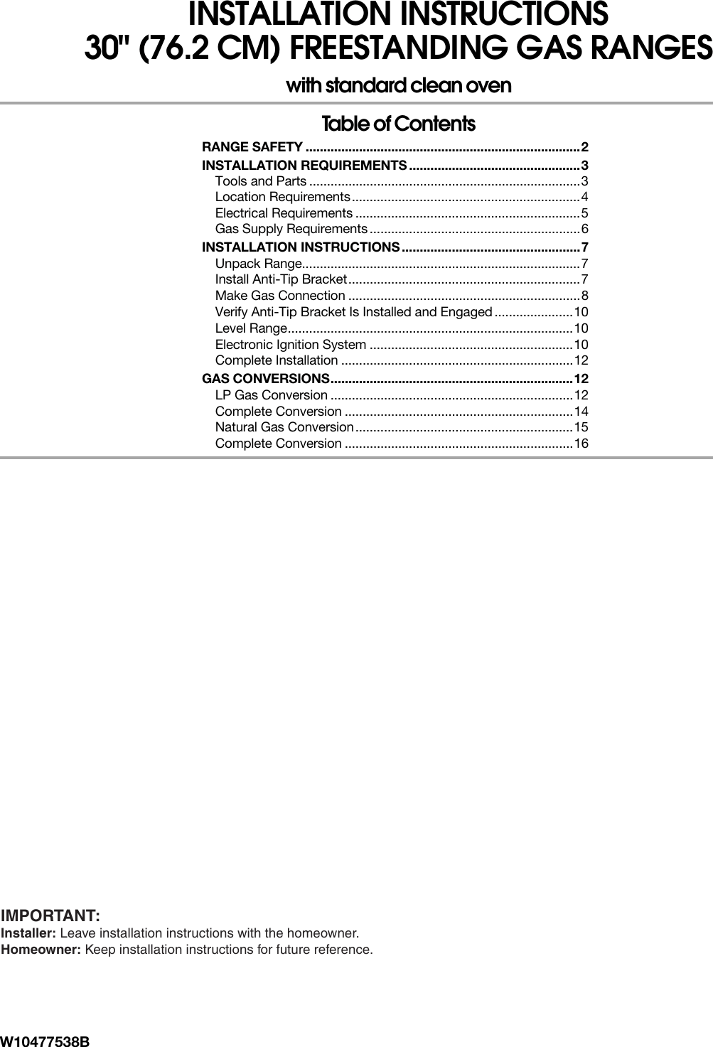 Whirlpool Wfg114Swb Quick Start Guide W10477538B