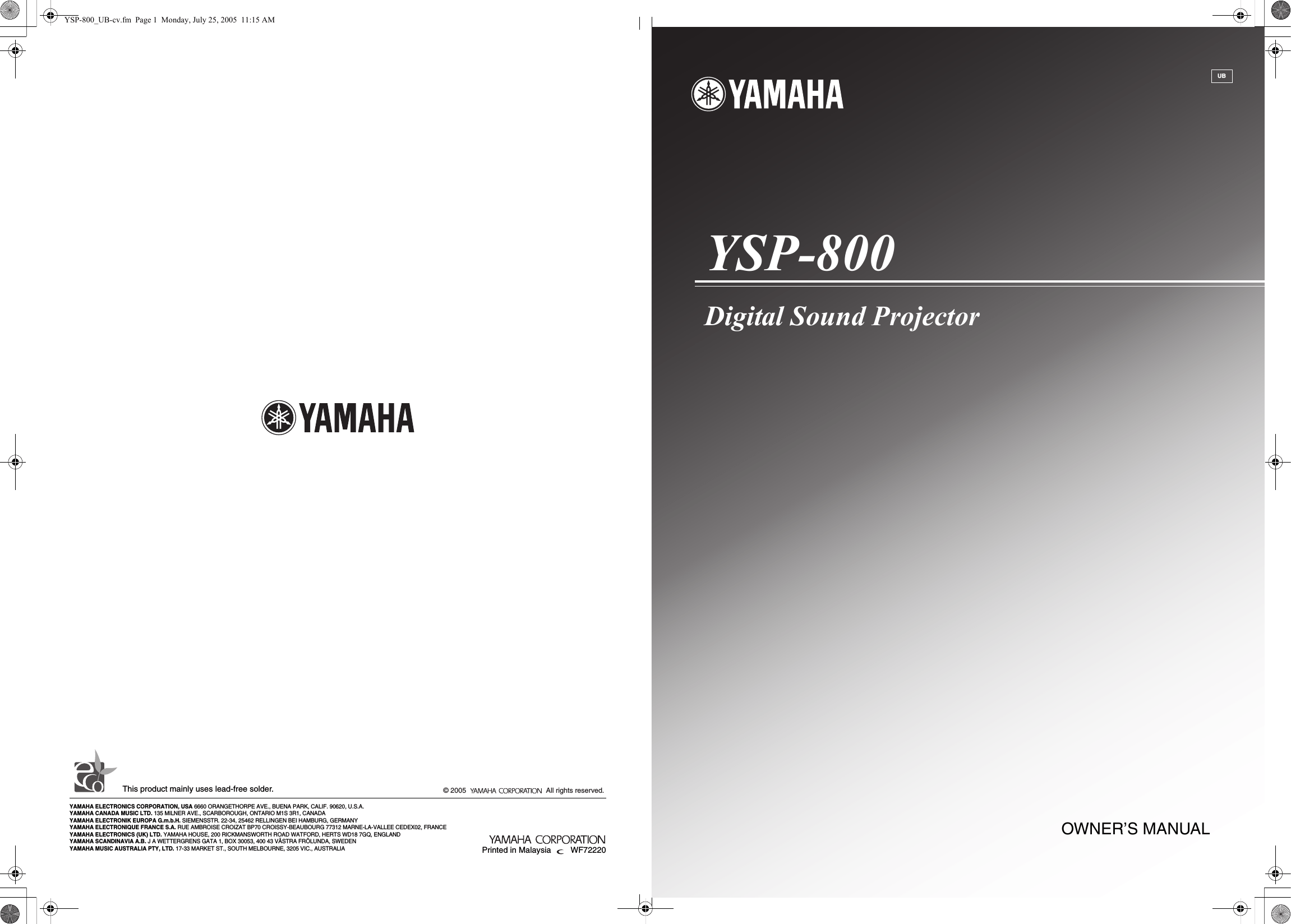 Yamaha YSP 800 Owners Manual E
